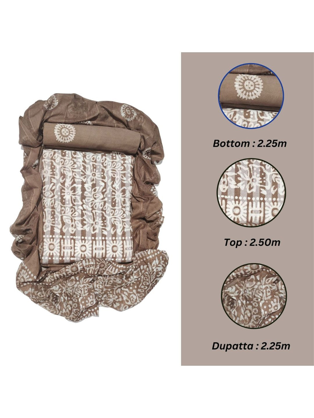 Lakda Brown Soft Pure Cotton Dress Material With Dupatta