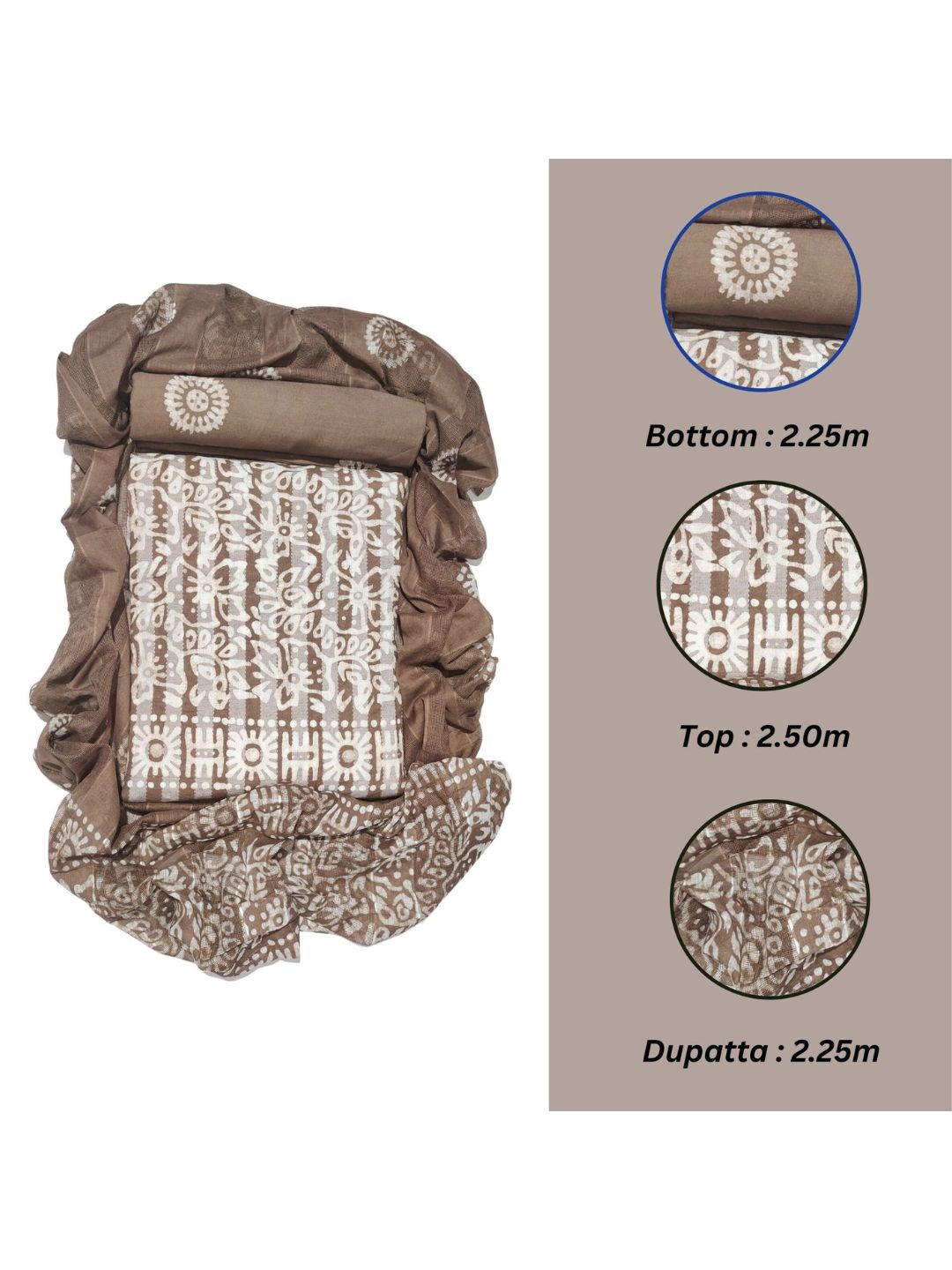 Lakda Brown Soft Pure Cotton Dress Material With Dupatta