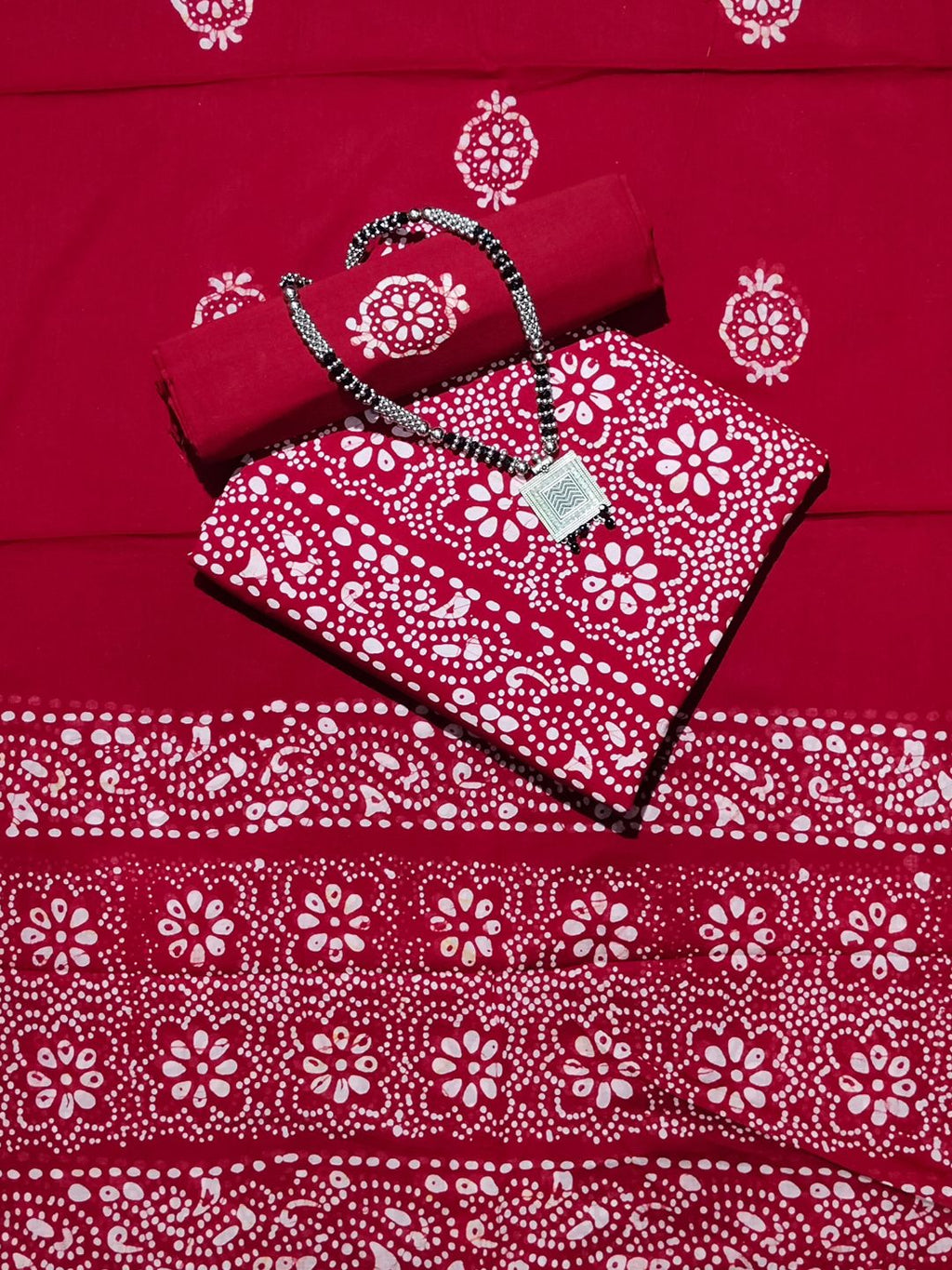 Bombay Batik Pure Cotton Dress Material Hand Printed – Red Colour