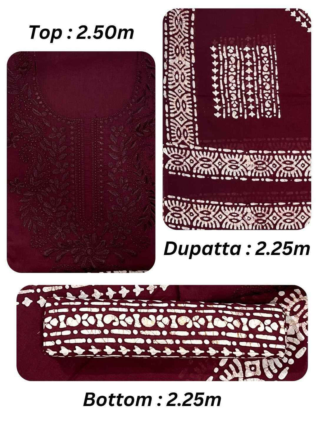 Bombay Batik Pure Cotton Lucknowi Dress Material Batik Handwork – Maroon Colour (FD-DM-LK-MR-KJ)
