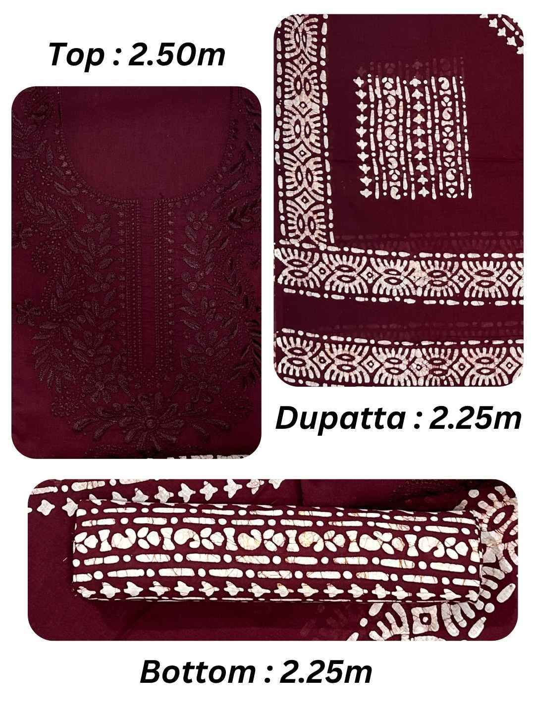 Bombay Batik Pure Cotton Lucknowi Dress Material Batik Handwork – Maroon Colour (FD-DM-LK-MR-KJ)