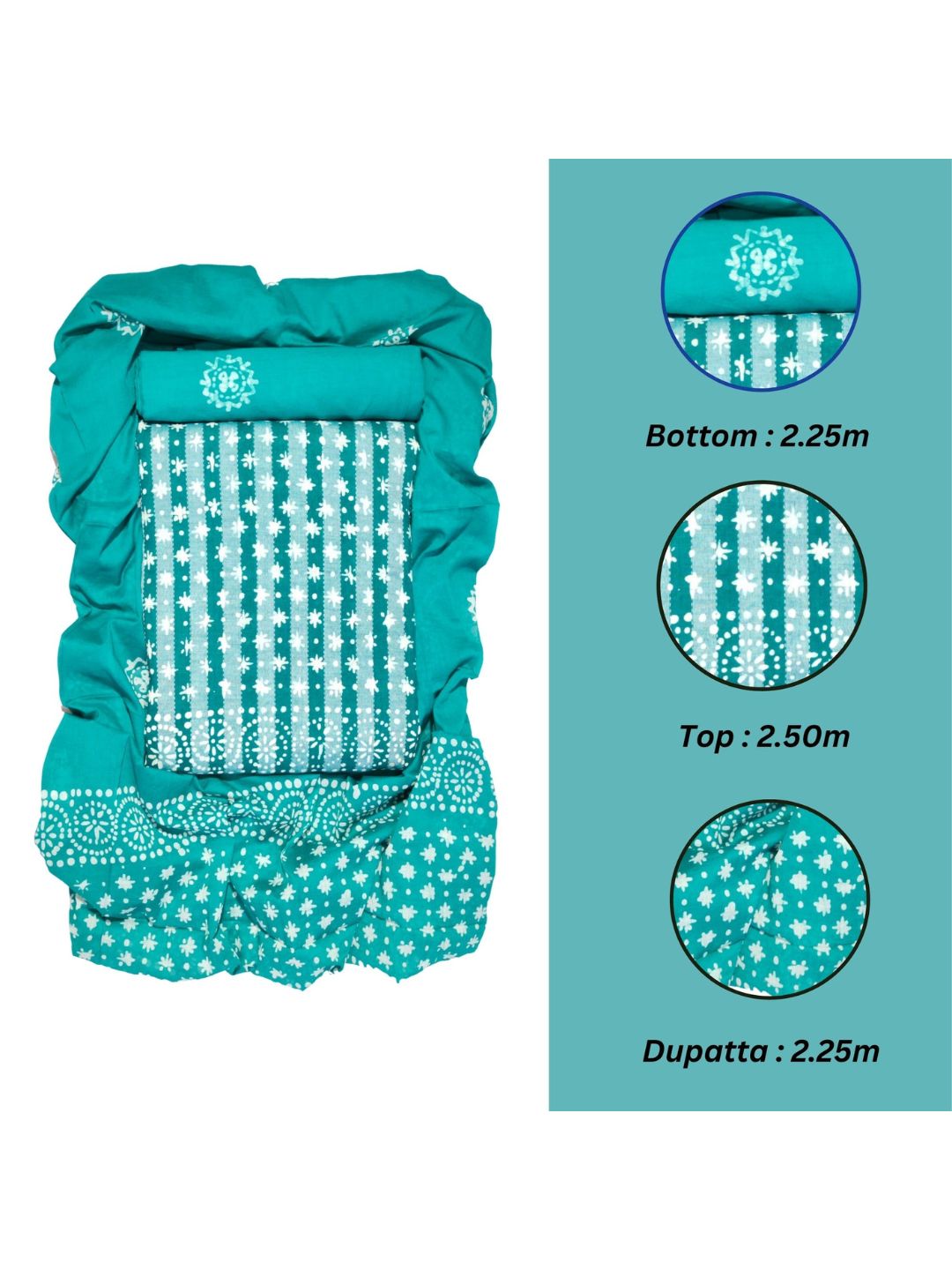 Teal Green Batik Printed Cotton Dress Material With Dupatta