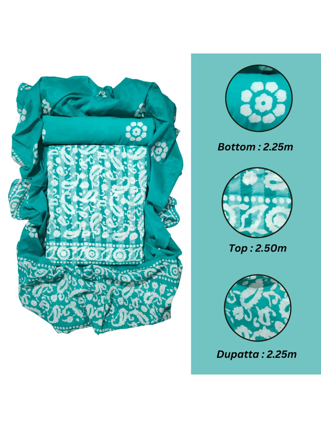 Teal Green Soft Pure Cotton Dress Material With Dupatta