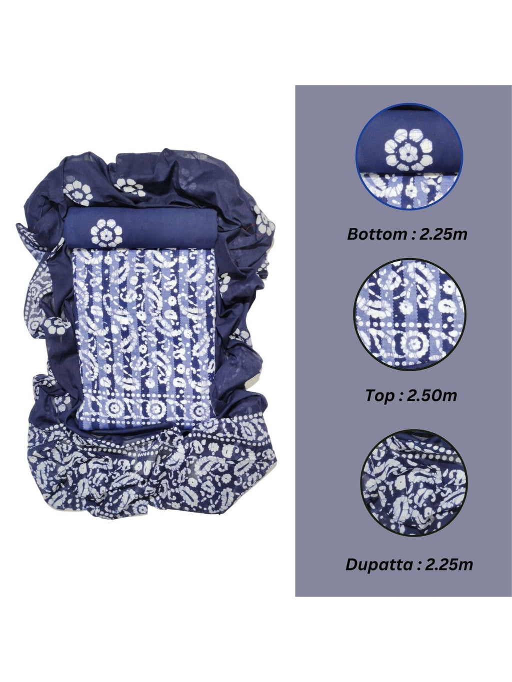 Navy Blue Soft Pure Cotton Dress Material With Dupatta