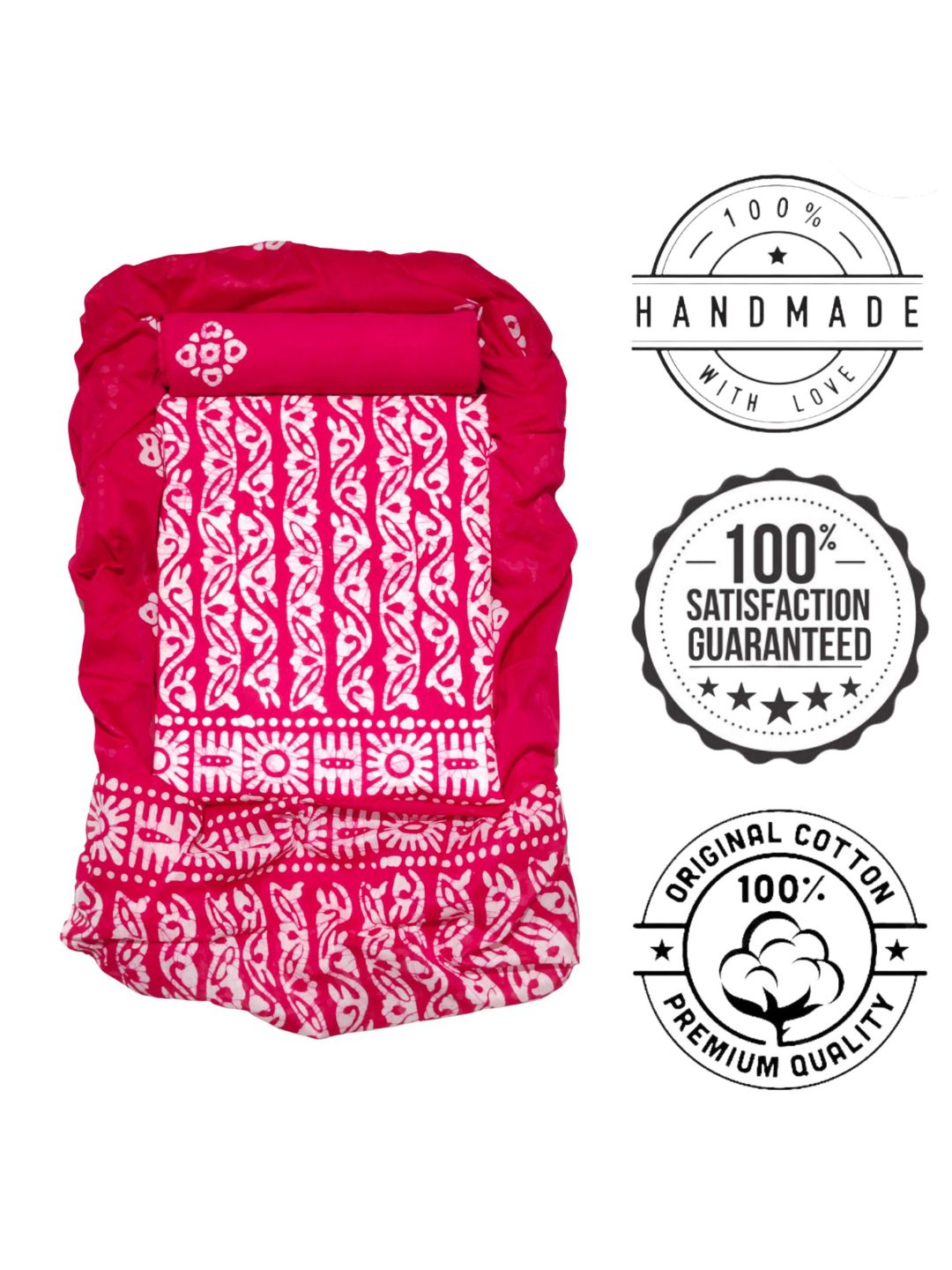 Pink Unstitched  Batik Print Cotton Dress Material With Dupatta