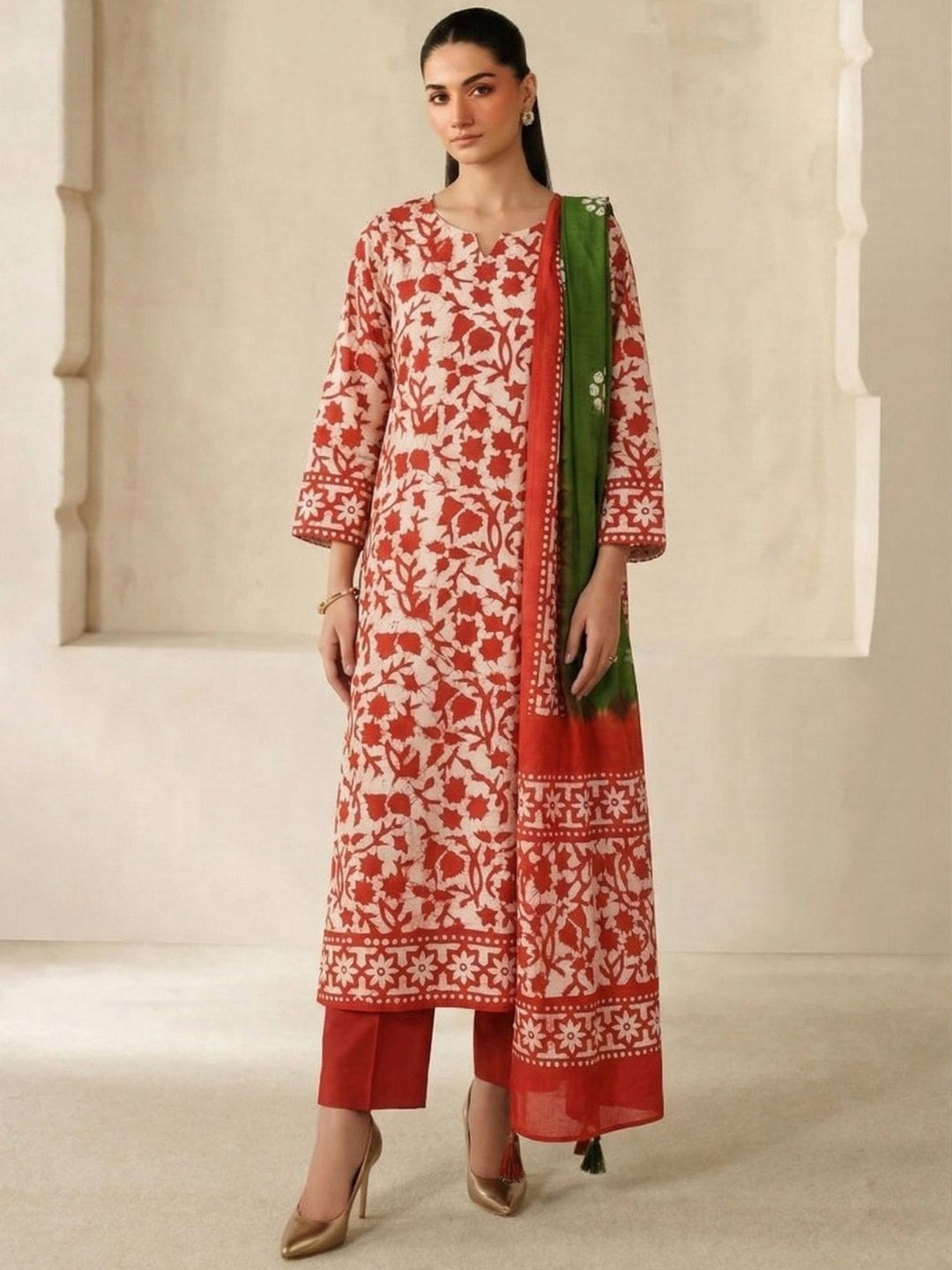 Bombay Batik Pure Cotton Dress Material Batik Handwork – Orange Mehndi Colour