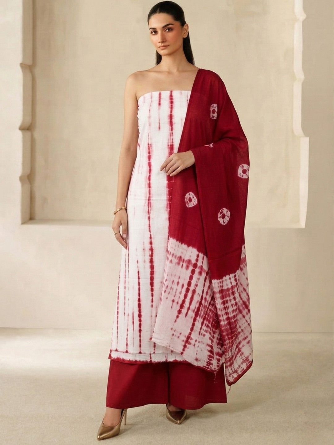 Bombay Batik Pure Cotton Dress Material Tie-dye Red Colour