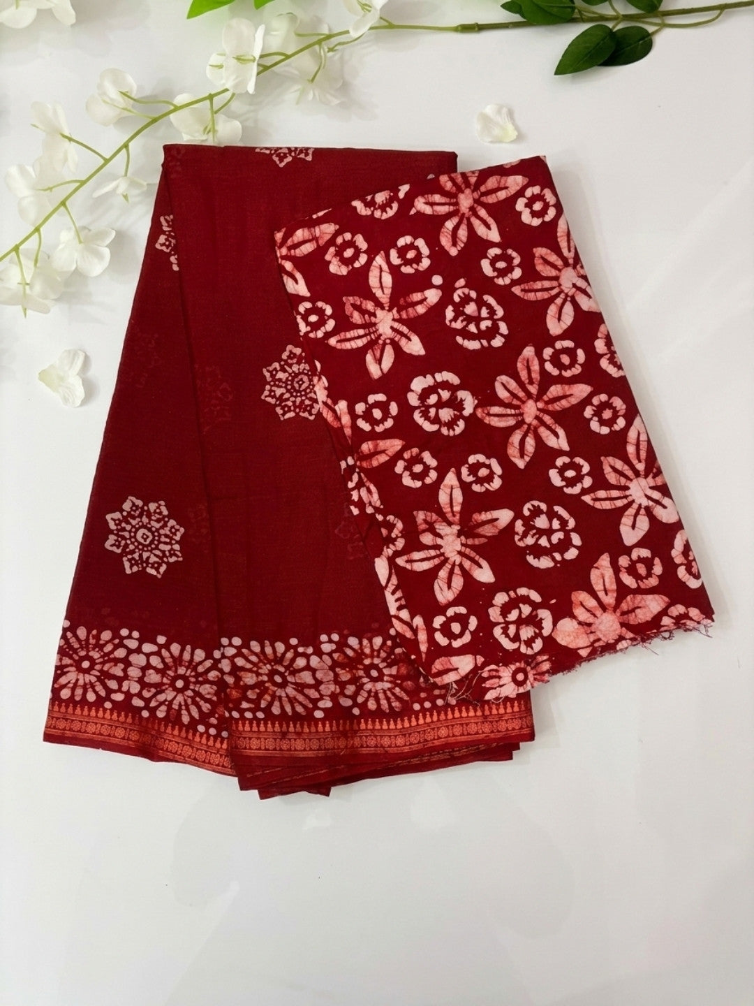 Red Sublime Cotton Batik Saree with Blouse Piece