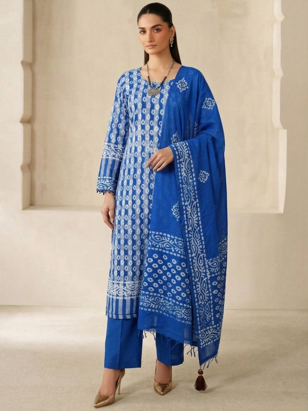 Bombay Batik Pure Cotton Dress Material Handcrafted Batik Design – Blue Colour