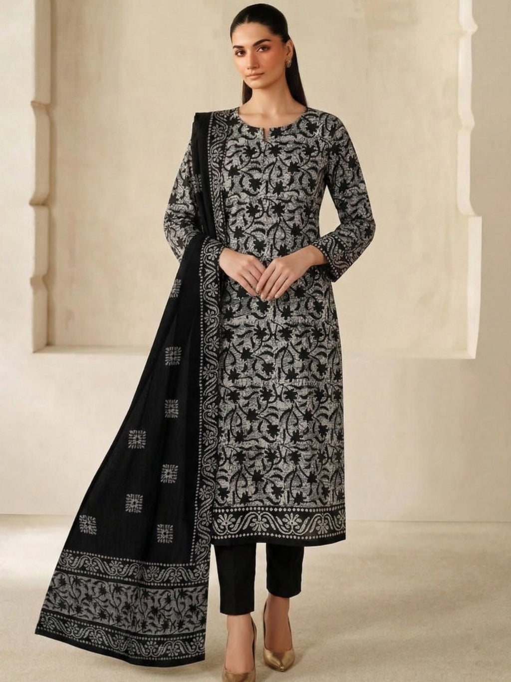 Bombay Batik Pure Cotton Dress Material Traditional Batik Dyeing – Black Colour