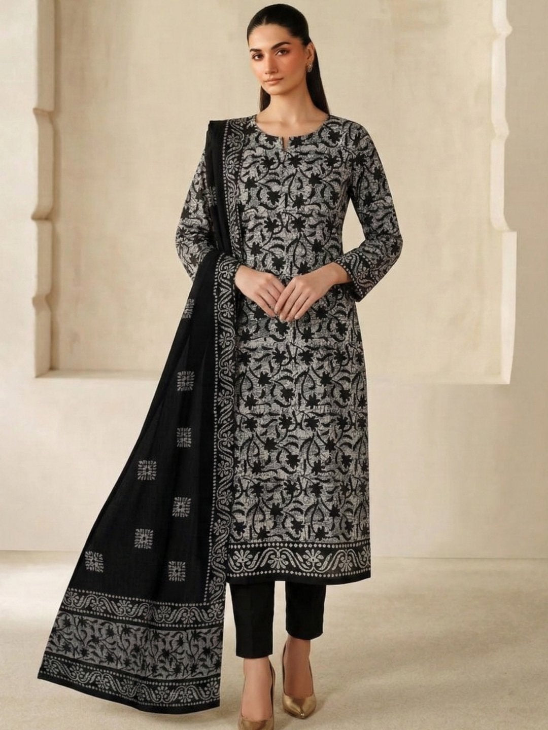 Bombay Batik Pure Cotton Dress Material Traditional Batik Dyeing – Black Colour