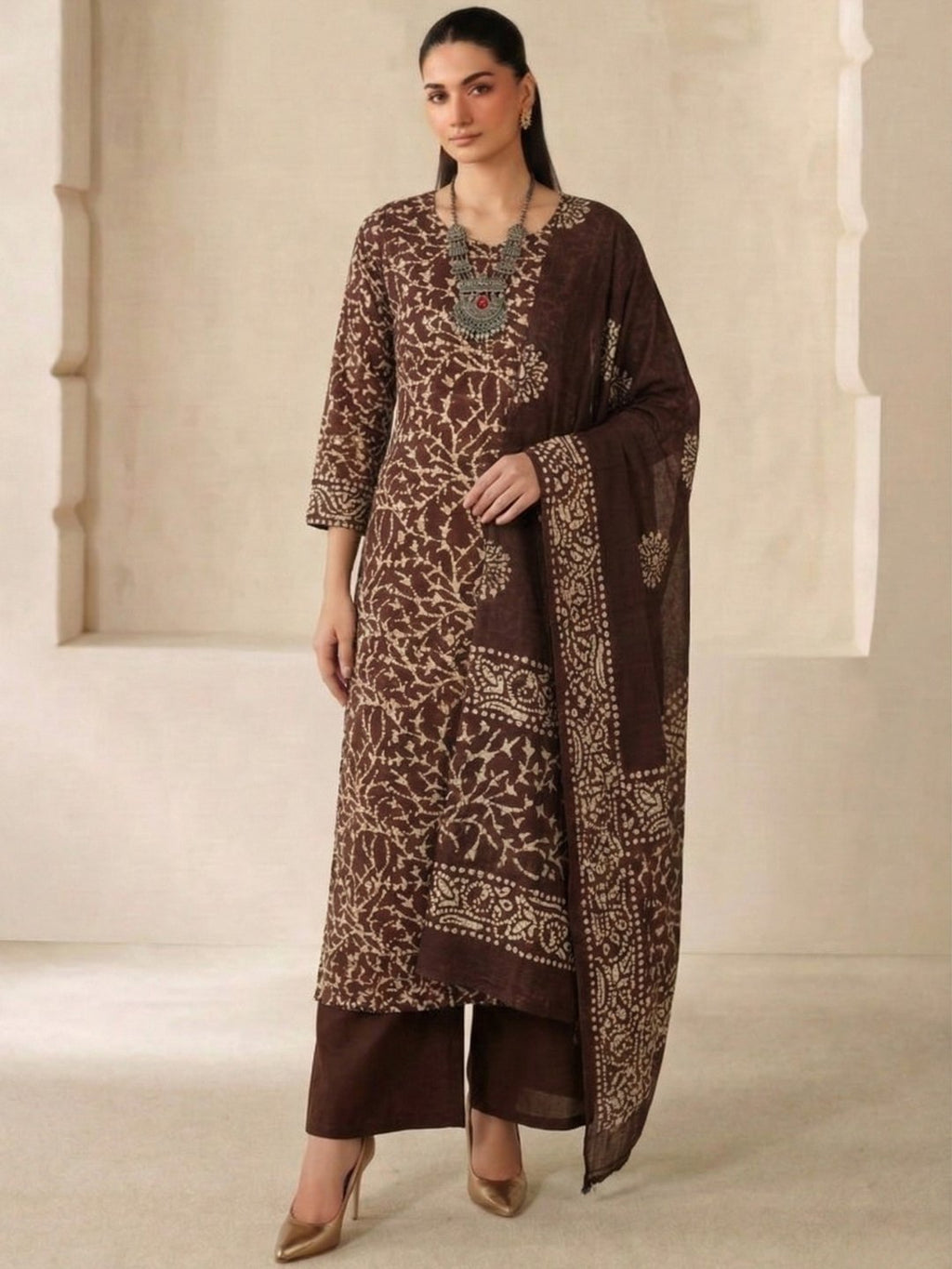 Bombay Batik Pure Cotton Dress Material Block-Wax Printing Technique – Cofee Batik