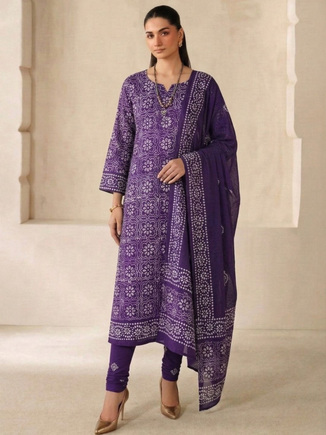 Bombay Batik Pure Cotton Dress Material Hand-Dyed Print – Purple Batik