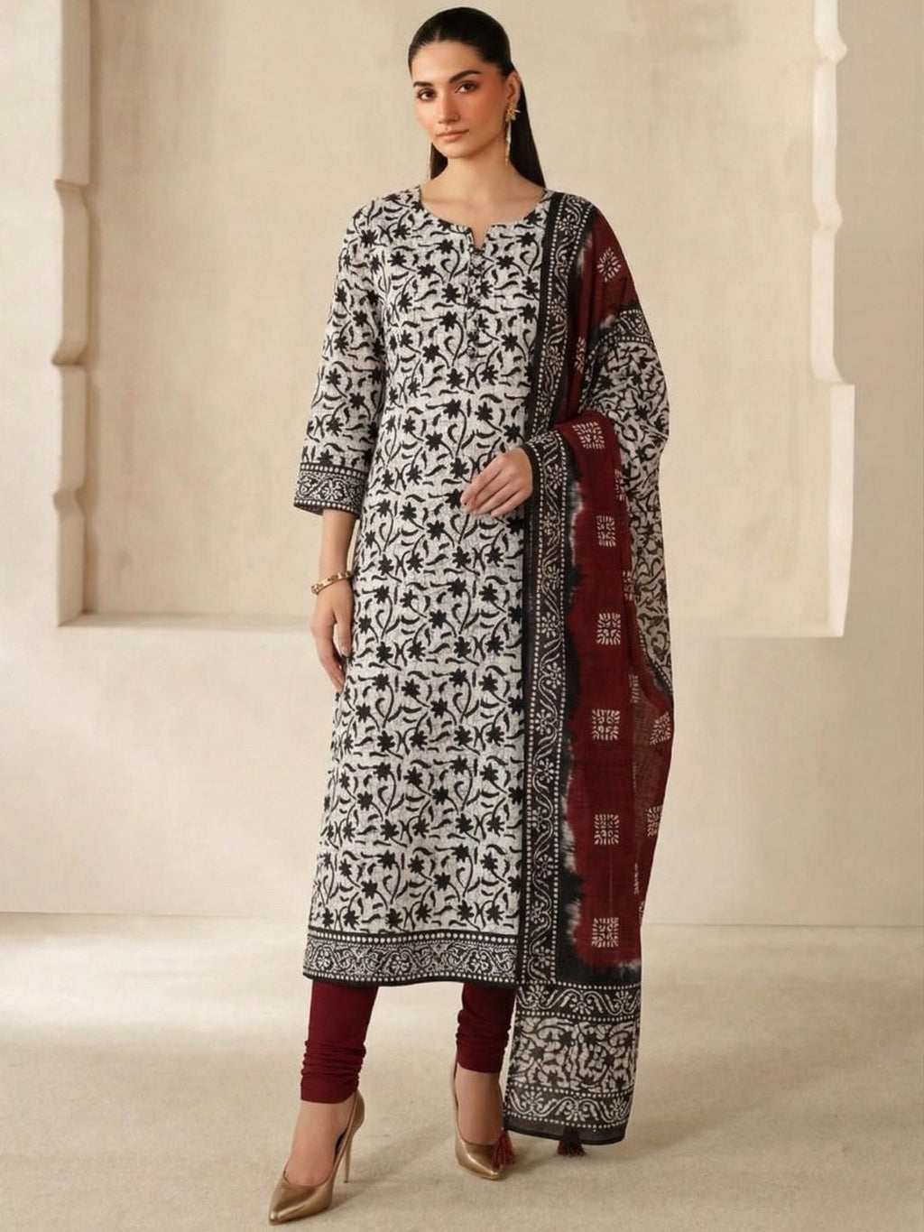 Bombay Batik Pure Cotton Dress Material Natural Dye Batik Printing – Black Red Batik