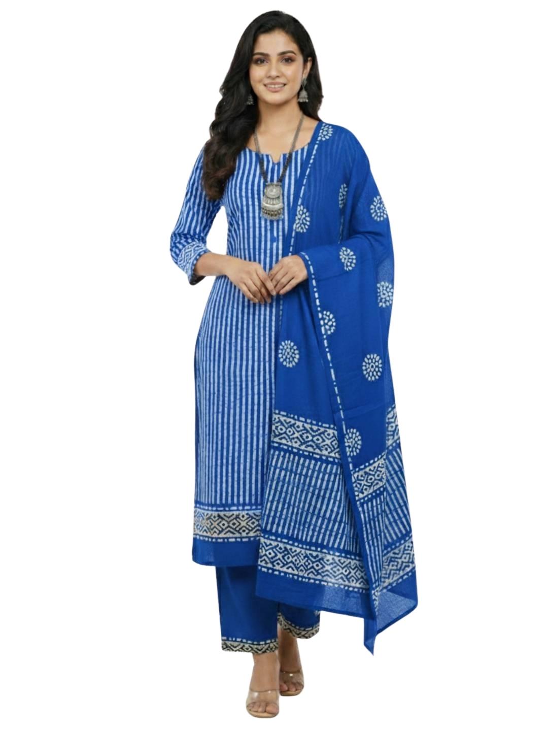 Bombay Batik Pure Cotton Dress Material Block-Wax Printing Technique – Blue Colour