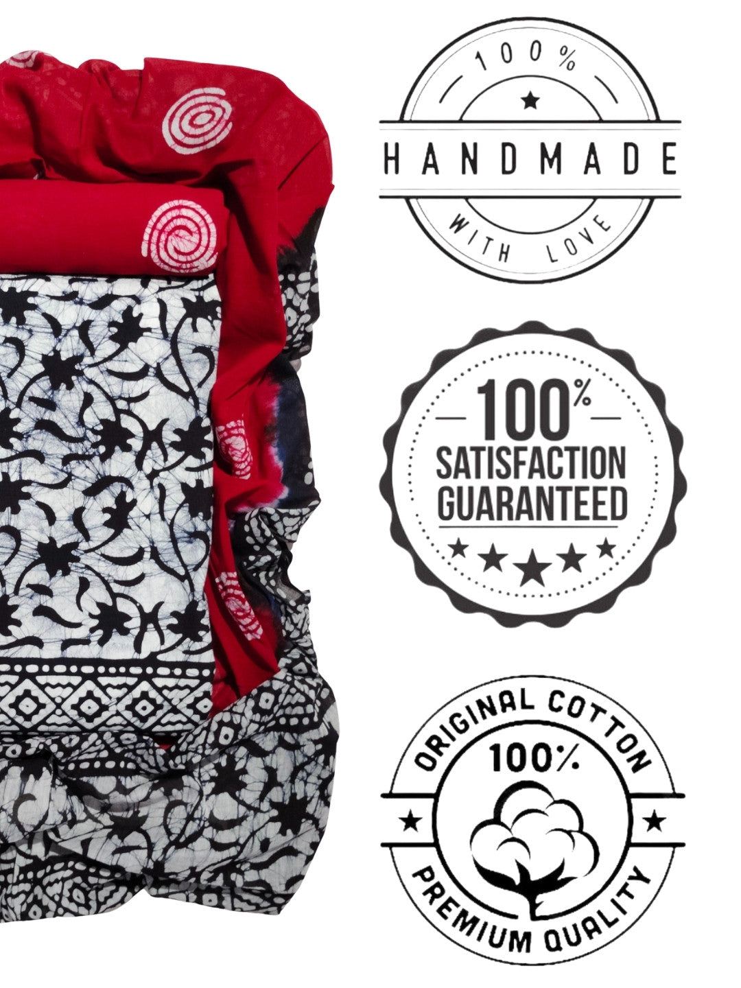 Bombay Batik Pure Cotton Dress Material Natural Dye Batik Printing – Black Red Batik