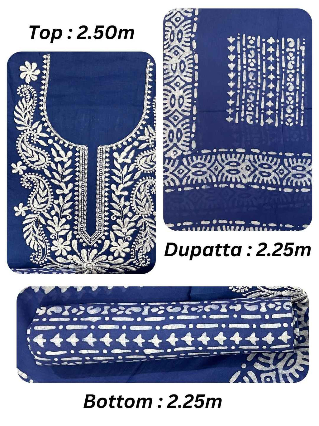 Bombay Batik Pure Cotton Lucknowi Dress Material Batik Handwork – Indigo White Colour (FD-DM-LK-IDWHT-KJ)