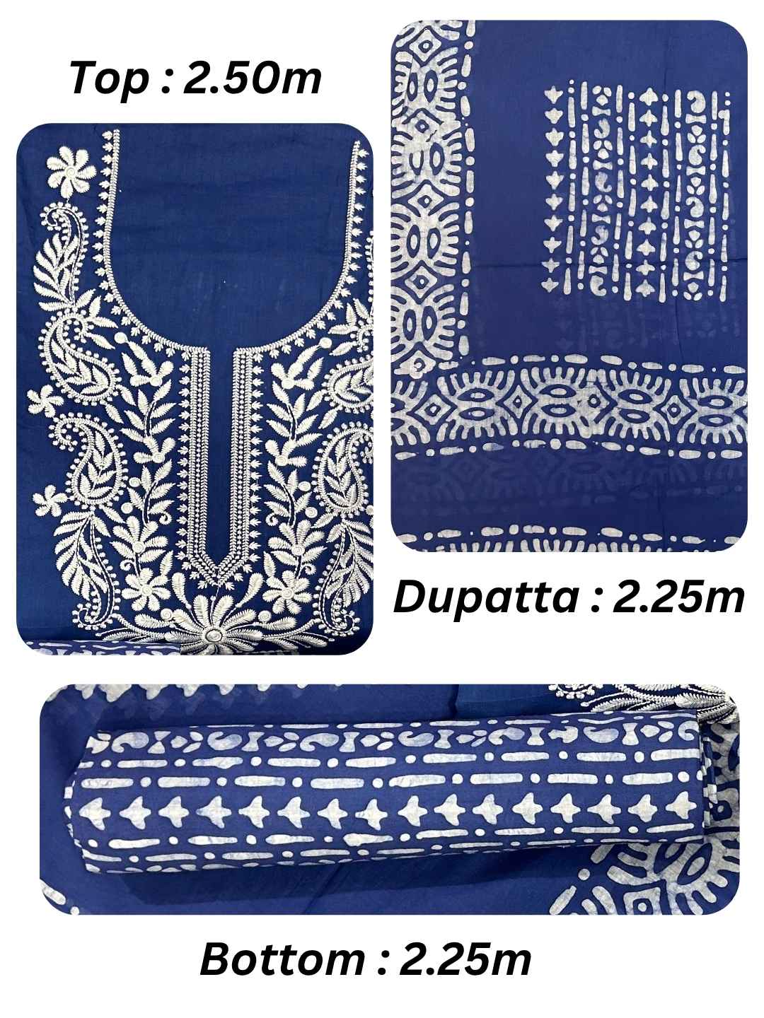 Bombay Batik Pure Cotton Lucknowi Dress Material Batik Handwork – Indigo White Colour (FD-DM-LK-IDWHT-KJ)