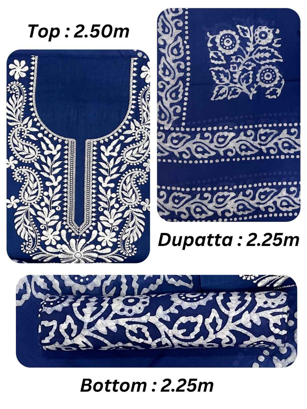 Bombay Batik Pure Cotton Lucknowi Dress Material Batik Handwork – Indigo White Colour (FD-DM-LK-IDWHT-PHLPTI)
