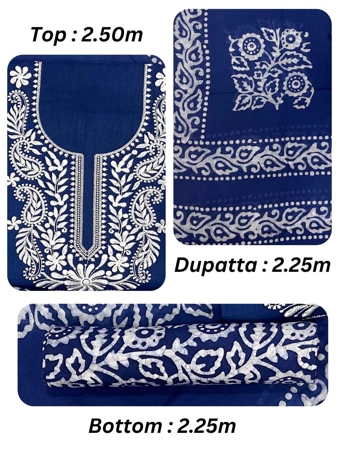 Bombay Batik Pure Cotton Lucknowi Dress Material Batik Handwork – Indigo White Colour (FD-DM-LK-IDWHT-PHLPTI)