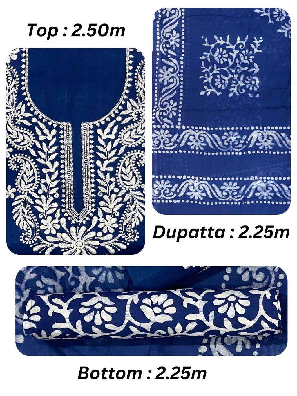 Bombay Batik Pure Cotton Lucknowi Dress Material Batik Handwork – Indigo White Colour (FD-DM-LK-IDWHT-LTPTI)