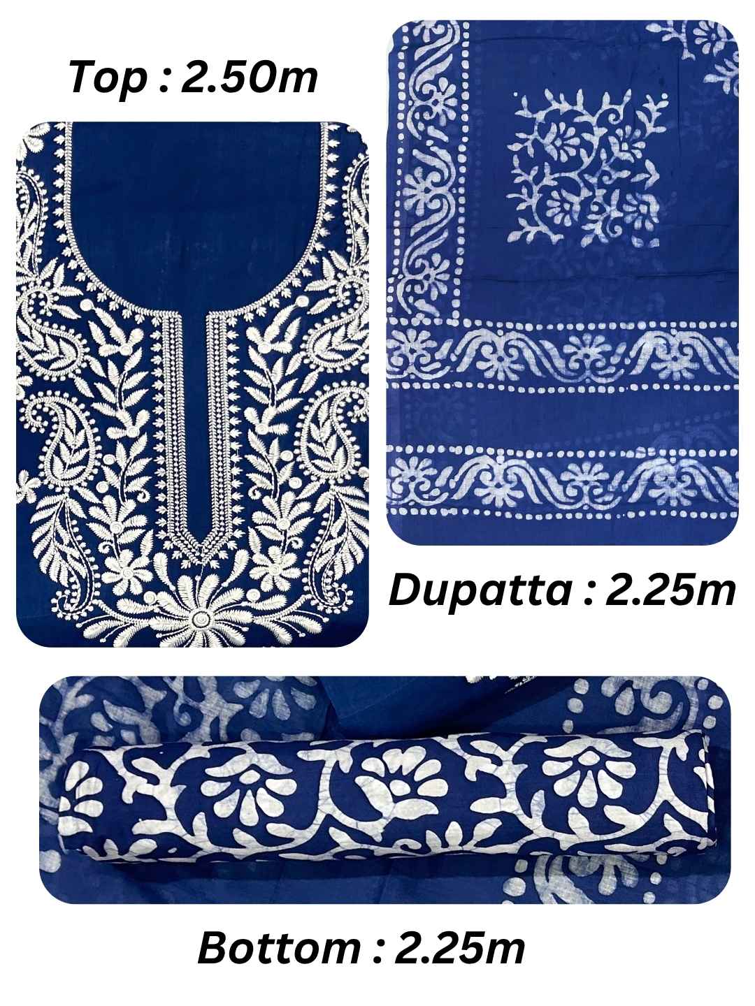 Bombay Batik Pure Cotton Lucknowi Dress Material Batik Handwork – Indigo White Colour (FD-DM-LK-IDWHT-LTPTI)