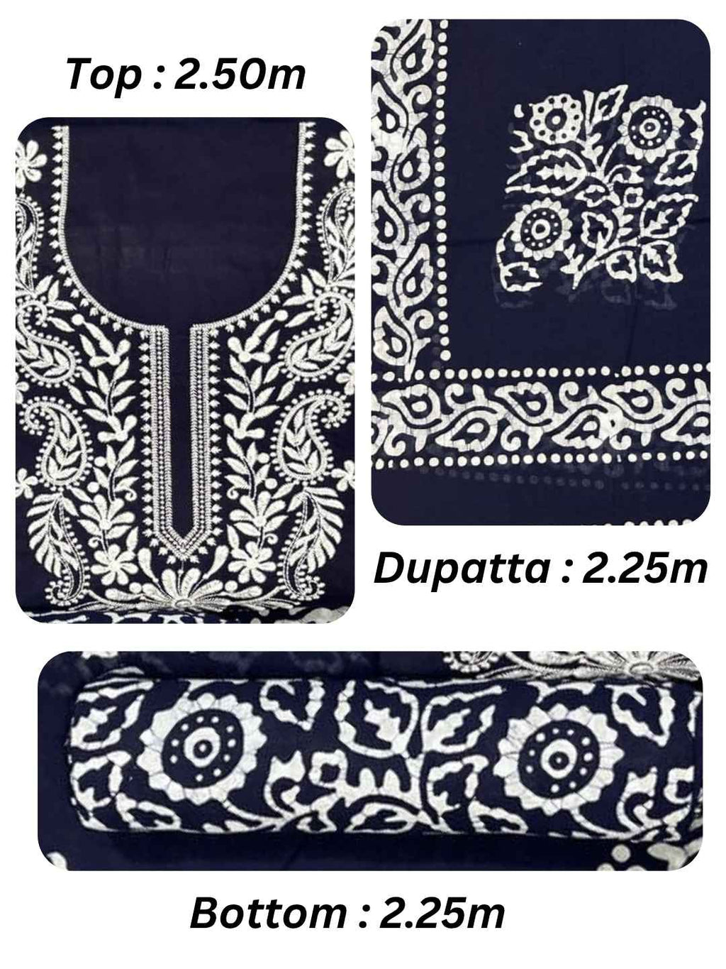 Bombay Batik Pure Cotton Lucknowi Dress Material Batik Handwork – Navy Blue White Colour (FD-DM-LK-NYBLWH-PHLPTI)