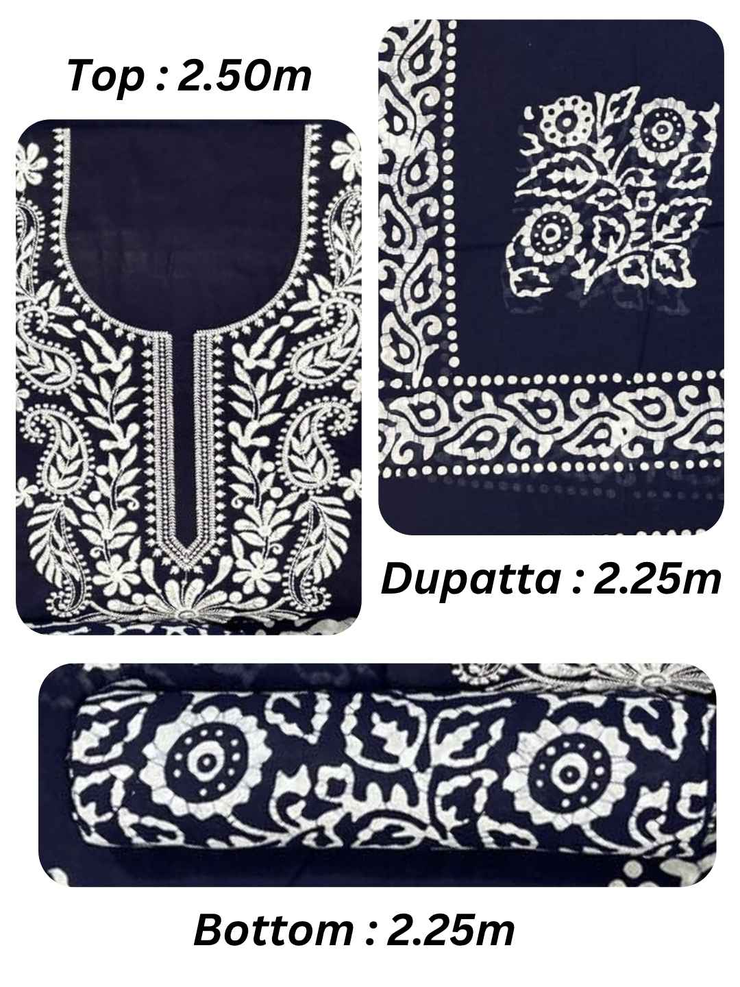 Bombay Batik Pure Cotton Lucknowi Dress Material Batik Handwork – Navy Blue White Colour (FD-DM-LK-NYBLWH-PHLPTI)