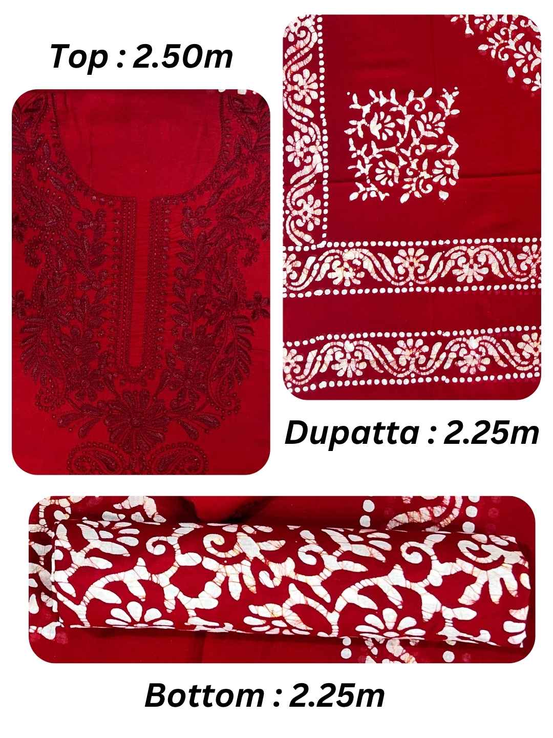 Bombay Batik Pure Cotton Dress Material Heritage Batik-Lucknowi Craft Fusion – Red   Batik