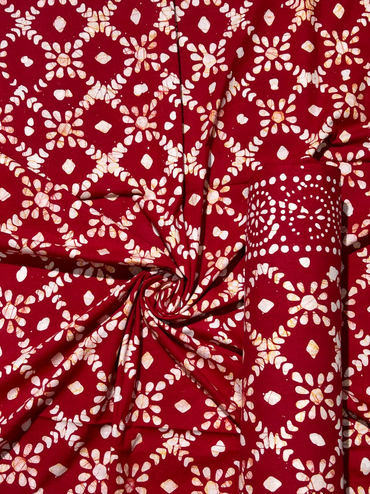 Red Hand Batik Print Pure Cotton Fabric – 3 meters (Daily Wear Stitching)