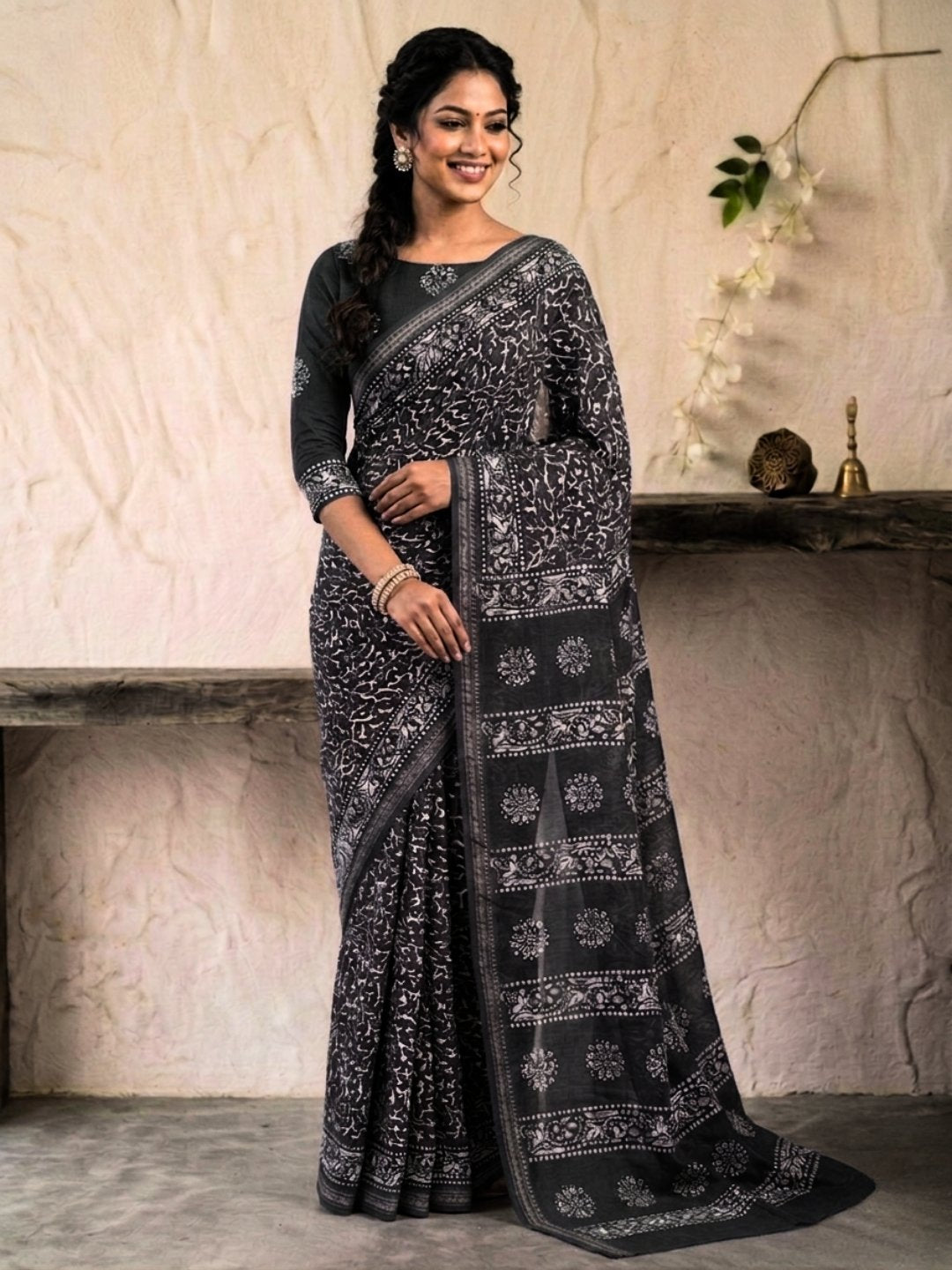 Pink Rich Cotton Batik Saree with Blouse Piece