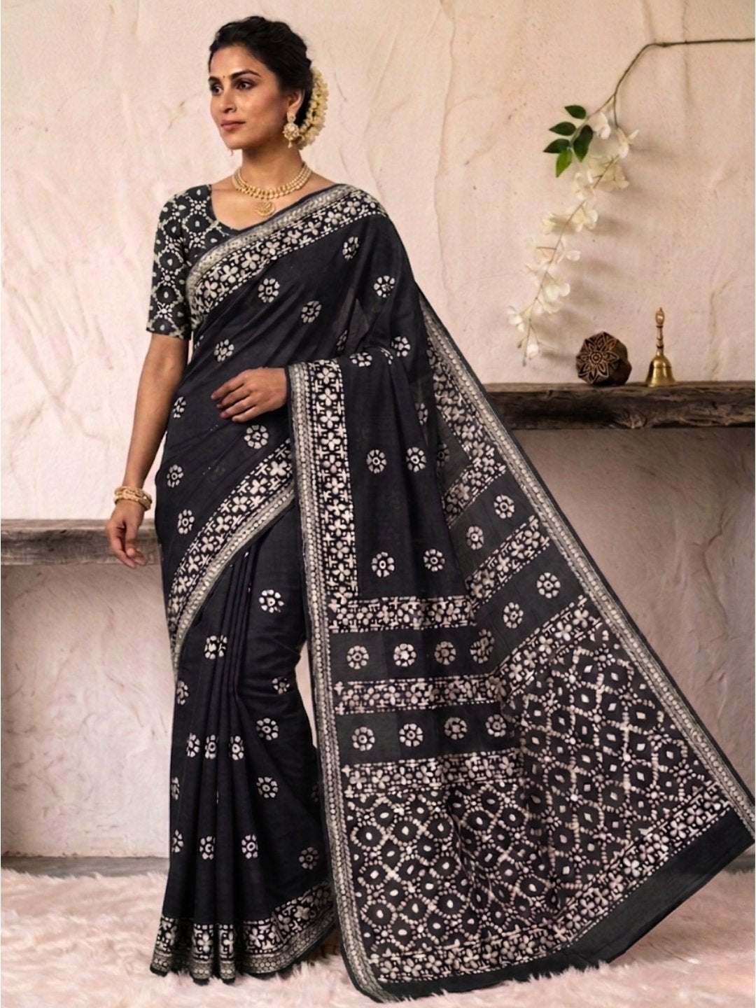 Pink Serene Cotton Batik Saree with Blouse Piece