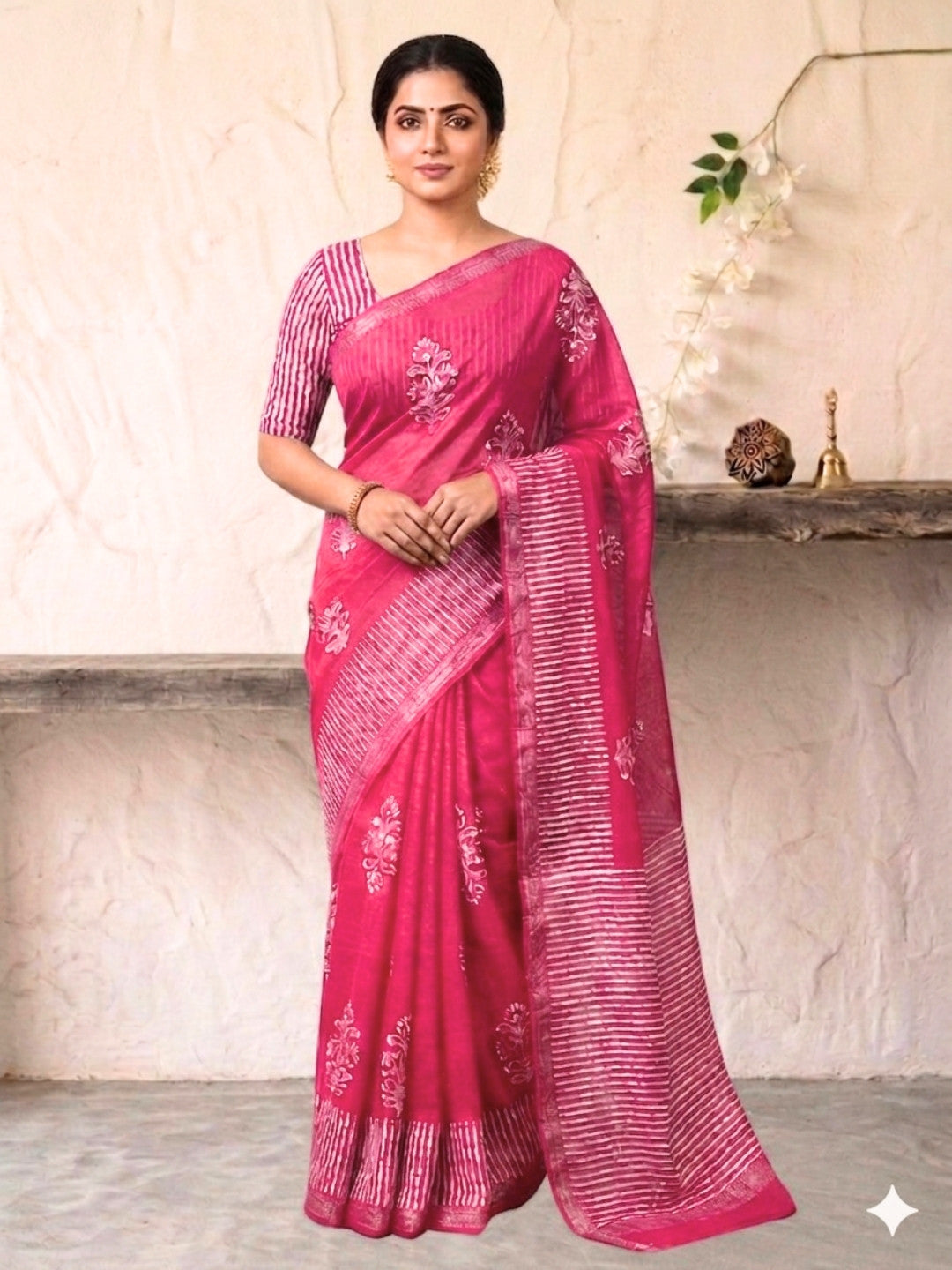 Pink Ethereal Cotton Batik Saree with Blouse Piece