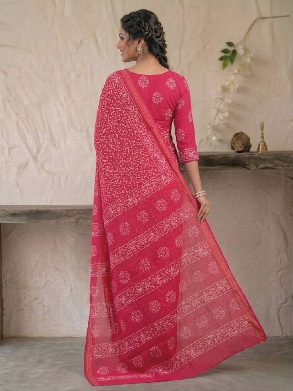 Pink Serene Cotton Batik Saree with Blouse Piece