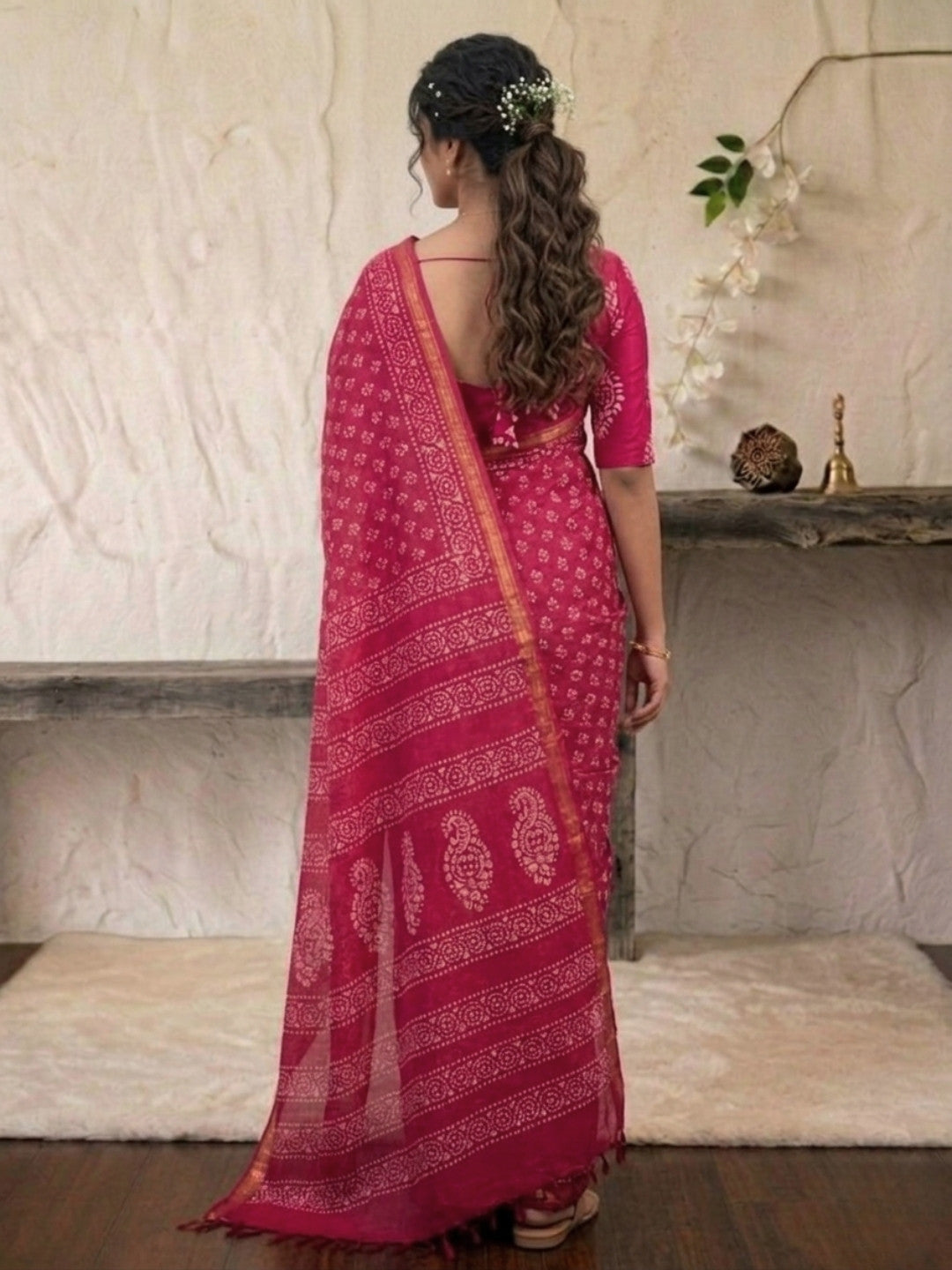 Pink Heritage Cotton Batik Saree with Blouse Piece