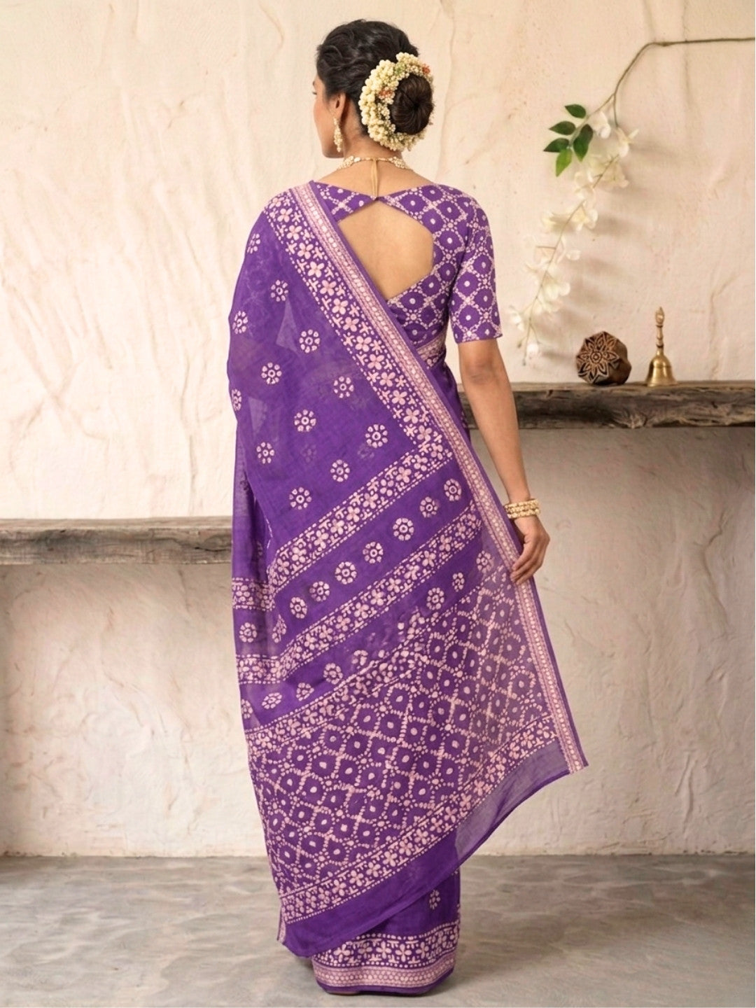 Lavender Vibrant Cotton Batik Saree with Blouse Piece