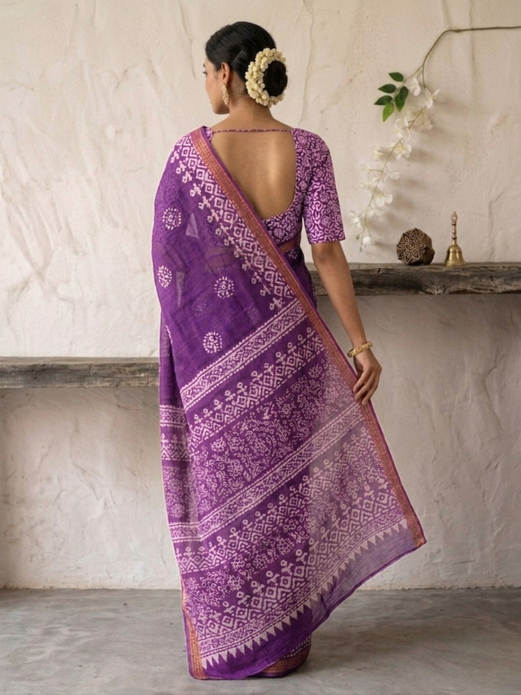 Lavender Vibrant Cotton Batik Saree with Blouse Piece