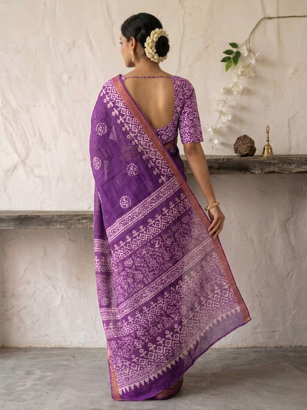 Lavender Vibrant Cotton Batik Saree with Blouse Piece