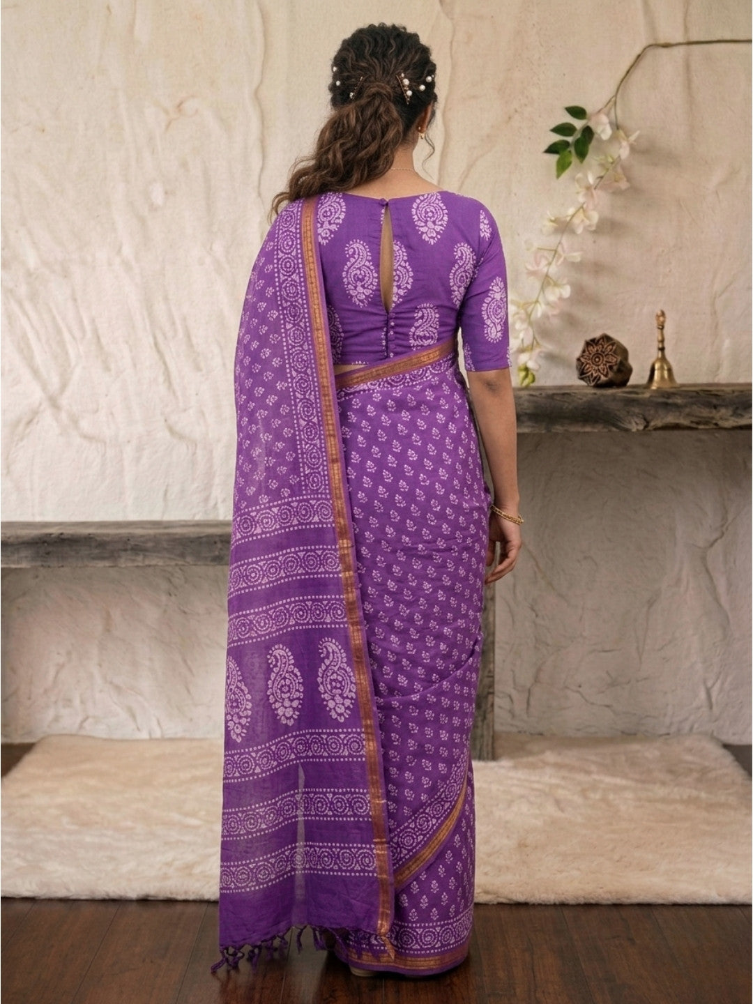 Lavender Premium Cotton Batik Saree with Blouse Piece