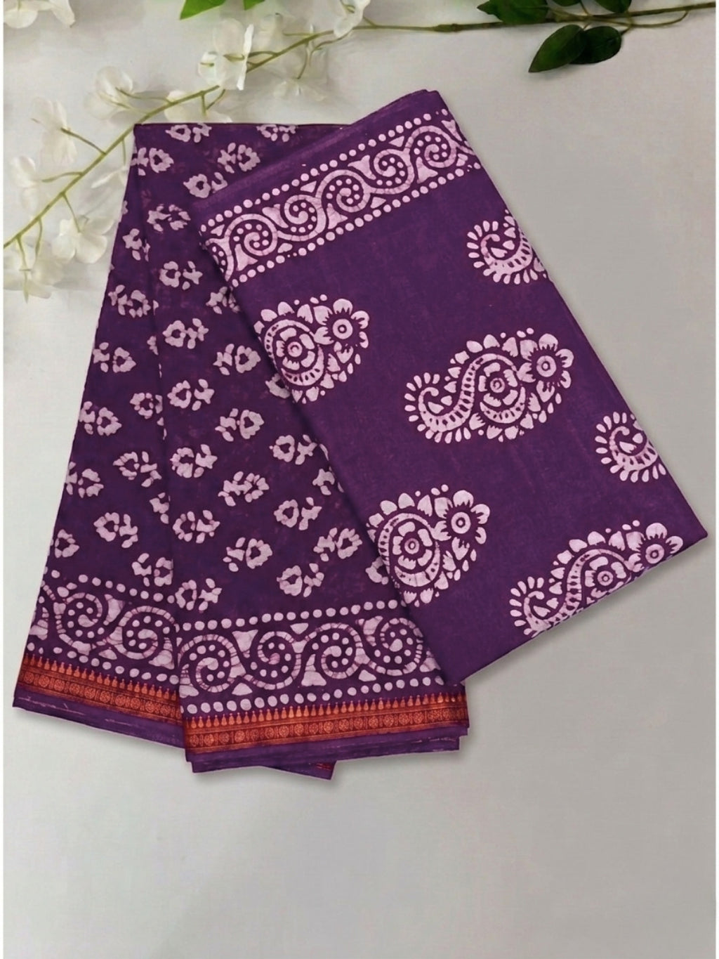 Lavender Premium Cotton Batik Saree with Blouse Piece