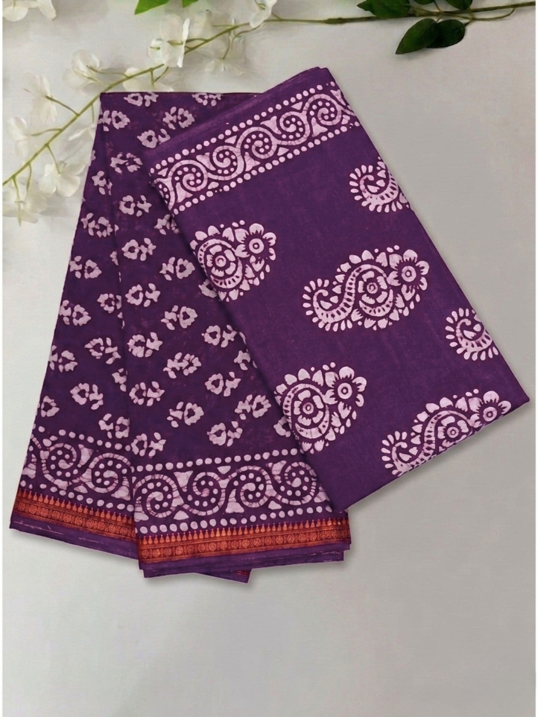 Lavender Premium Cotton Batik Saree with Blouse Piece