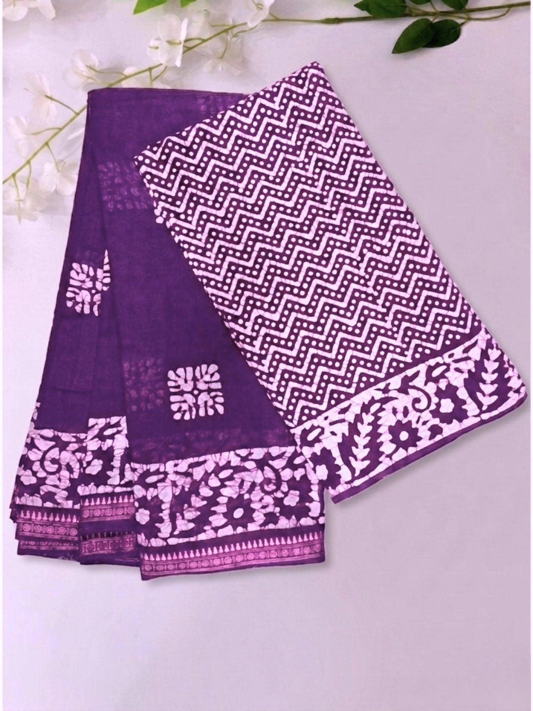 Lavender Traditional Cotton Batik Saree with Blouse Piece