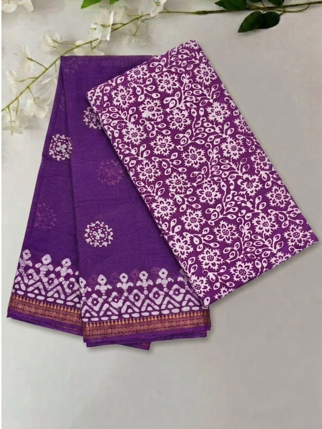 Lavender Vibrant Cotton Batik Saree with Blouse Piece