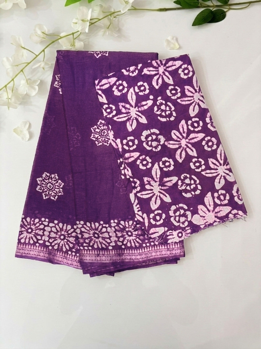 Lavender Vibrant Cotton Batik Saree with Blouse Piece