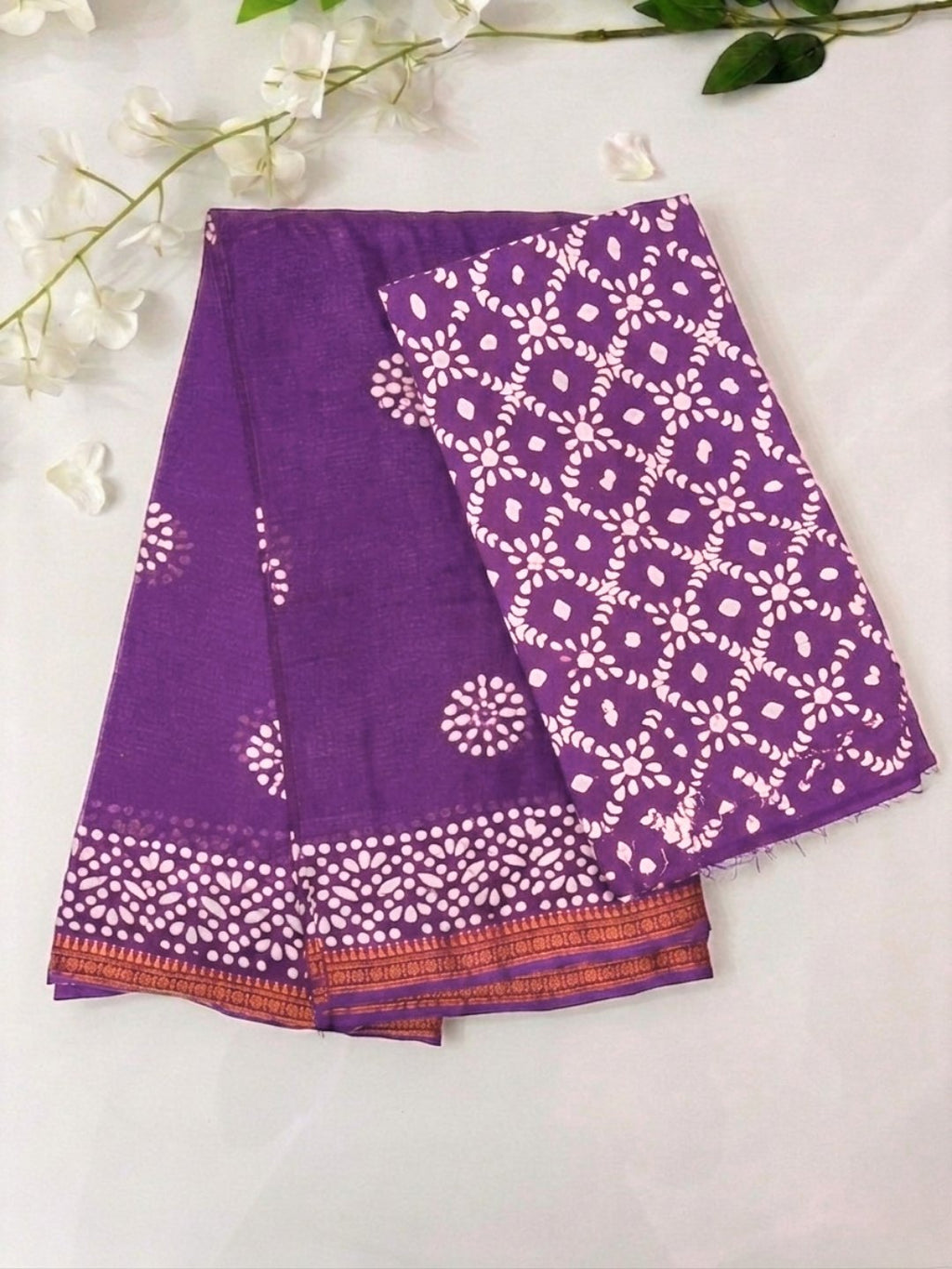 Lavender Vibrant Cotton Batik Saree with Blouse Piece