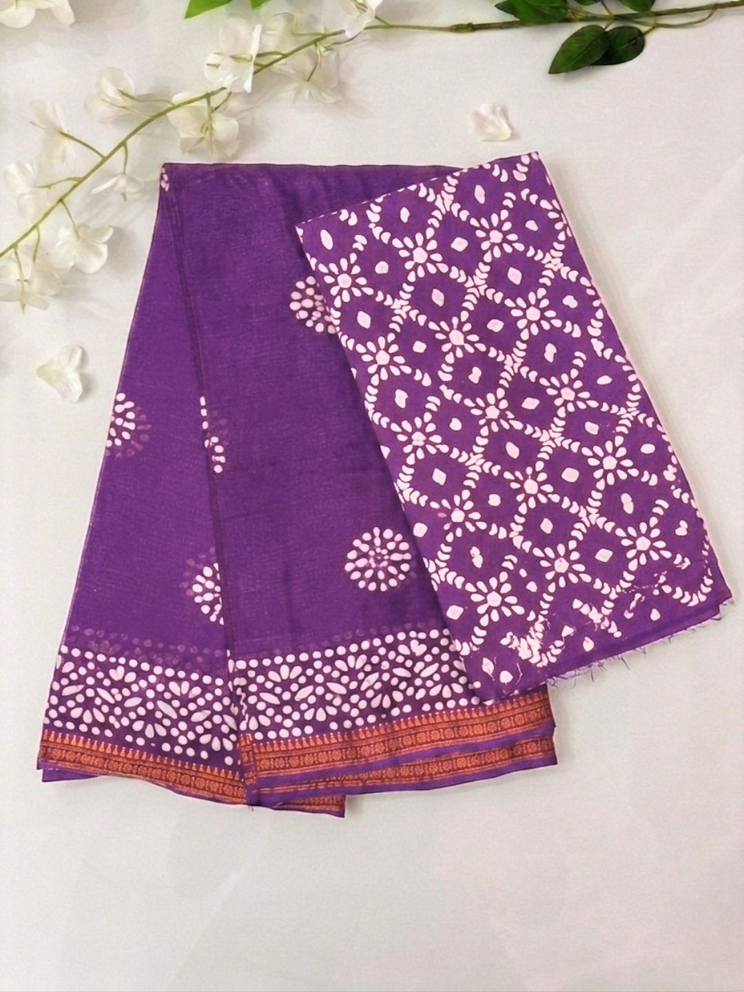 Lavender Vibrant Cotton Batik Saree with Blouse Piece