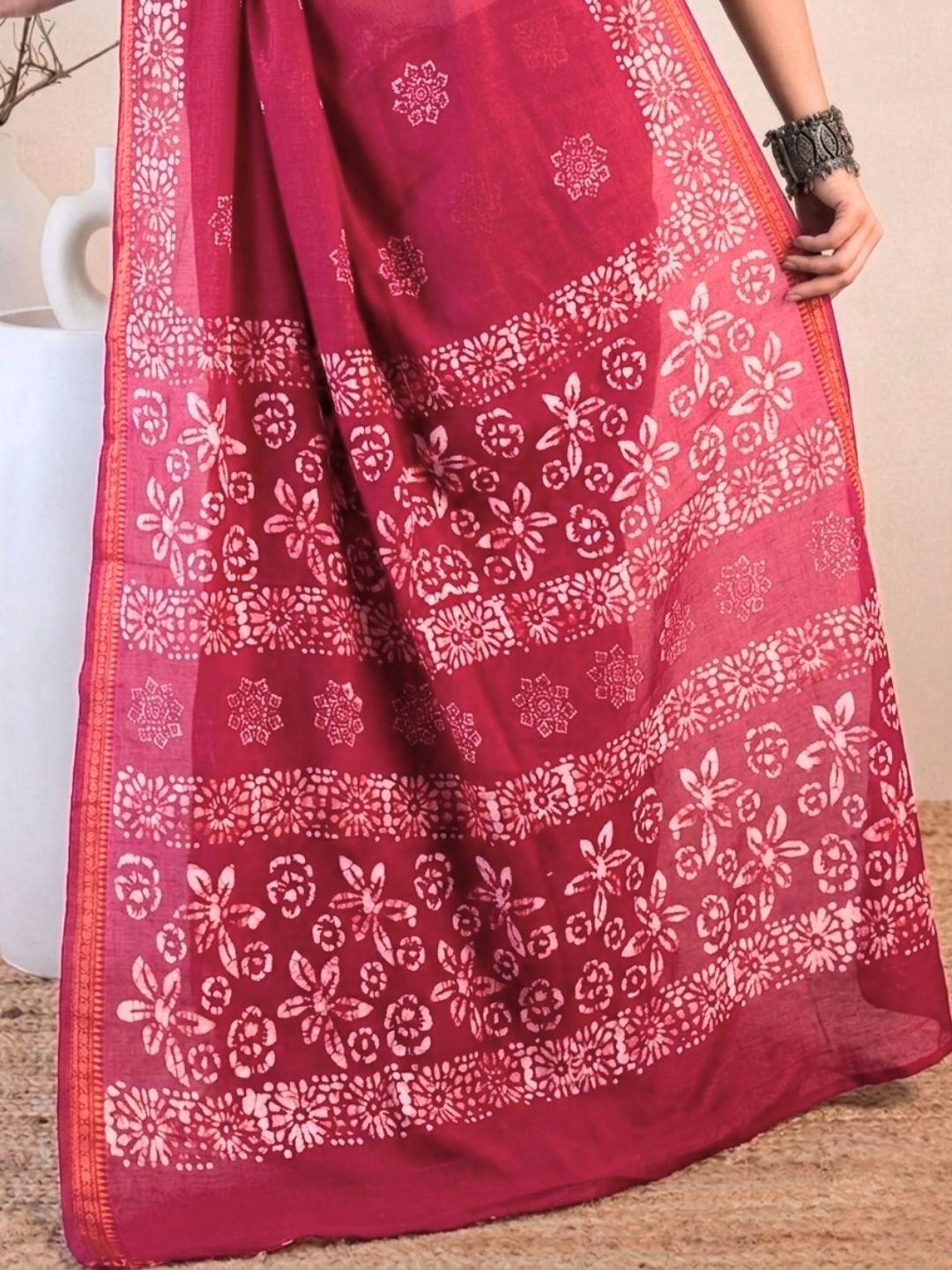 Pink Delicate Cotton Batik Saree with Blouse Piece