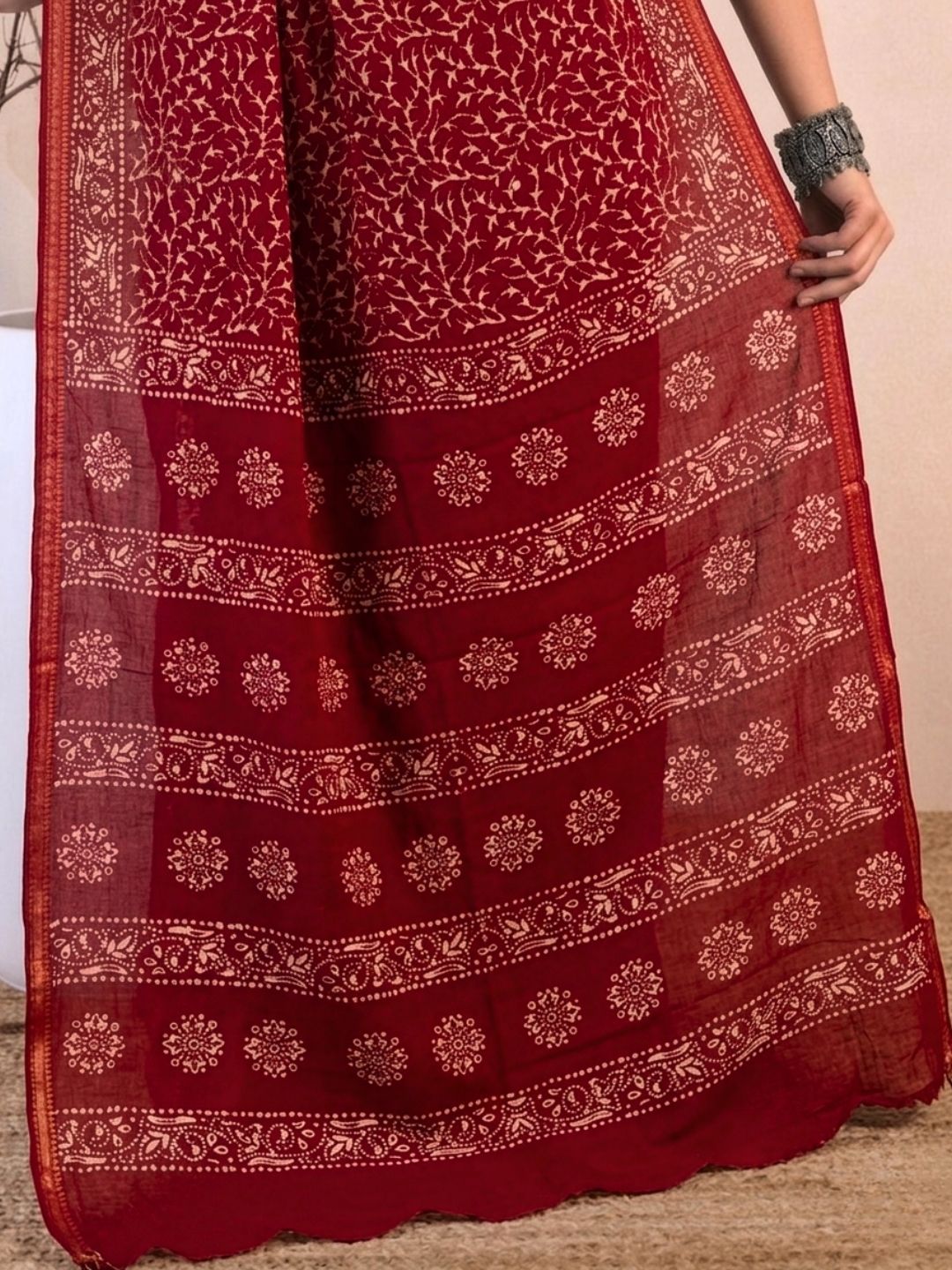 Red Divine Cotton Batik Saree with Blouse Piece