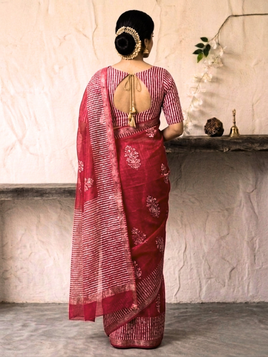 Carrot Vivid Cotton Batik Saree with Blouse Piece