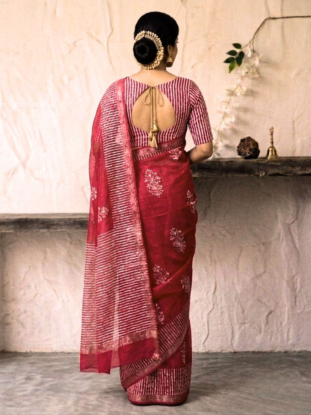 Carrot Vivid Cotton Batik Saree with Blouse Piece